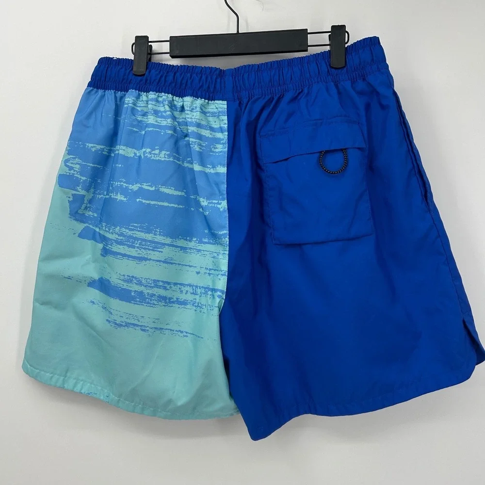 Nike Mens XL Blue Colorblock Trident Logo Mesh Lined Swim Trunks Shorts 5 Inseam
